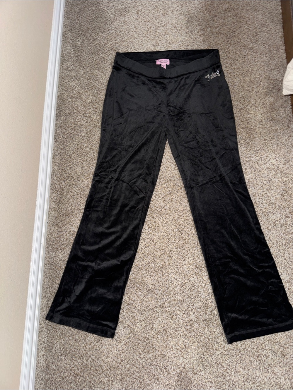 Juicy Couture Black Velour Jogger Pants with Rhinestone Logo